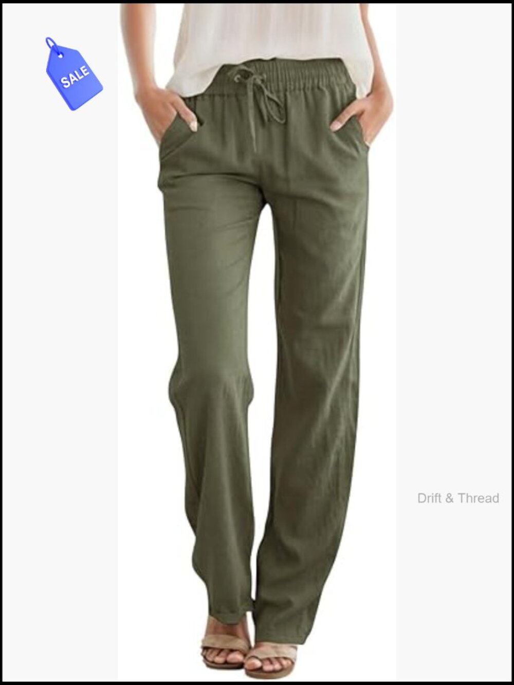High Waist Casual Linen Blend Trousers with Pockets